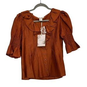 Laura Ashley Smocked Blouse in Rust size S NWT